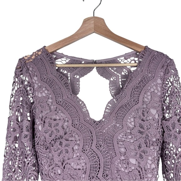 LULUS AWAKEN MY LOVE DUSTY LAVENDER LACE LONG SLEEVE CHIFFON MAXI DRESS - Picture 10 of 14
